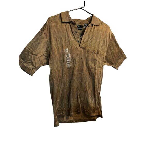 Izod Golf Double Mercerized Gold Brown Diamond Pattern Polo Shirt Small - Picture 1 of 8